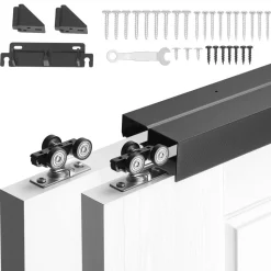 VEVOR Bypass Sliding Door Hardware Kit, 5 ft Aluminum Alloy Dual-Track Bypass Door Hardware, Smooth and Quiet Sliding, Easy to Install, for 1