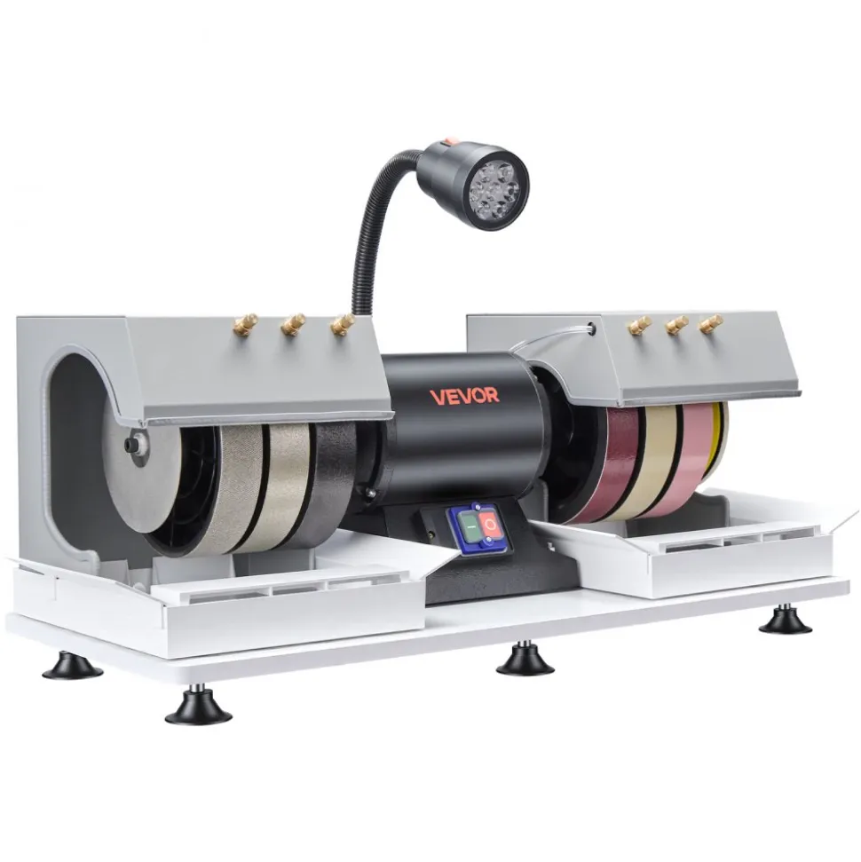 VEVOR Cabbing Machine, 8" 3/4 HP 1800 RPM Efficient, Lapidary Rock Grinder Polisher With Diamond and Resin Wheels, LED Lamp, Water System, Lapidary Equipment for Gemstone Grinding, Stone Polishing