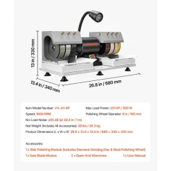 VEVOR Cabbing Machine, 6" 2/5 HP 1800 RPM Efficient, Lapidary Rock Grinder Polisher With Diamond and Resin Wheels, LED Lamp, Water System, Lapidary Equipment for Gemstone Grinding, Stone Polishing