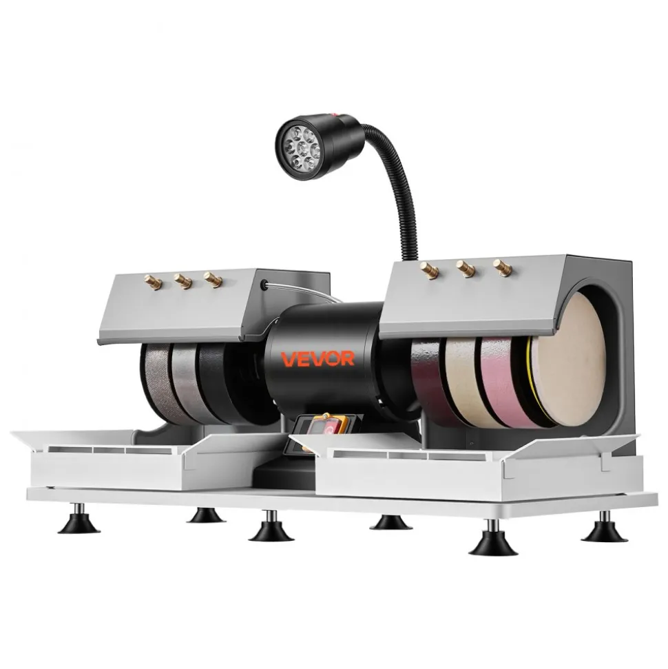 VEVOR Cabbing Machine, 6" 2/5 HP 1800 RPM Efficient, Lapidary Rock Grinder Polisher With Diamond and Resin Wheels, LED Lamp, Water System, Lapidary Equipment for Gemstone Grinding, Stone Polishing