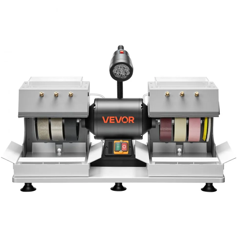 VEVOR Cabbing Machine, 6" 2/5 HP 1800 RPM Efficient, Lapidary Rock Grinder Polisher With Diamond and Resin Wheels, LED Lamp, Water System, Lapidary Equipment for Gemstone Grinding, Stone Polishing