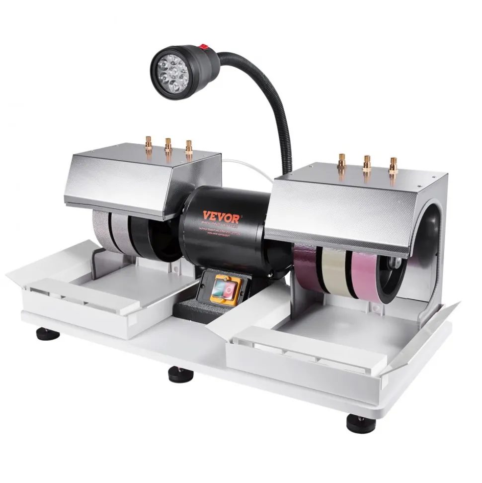 VEVOR Cabbing Machine, 6" 1/4HP 1800rpm Efficient, Lapidary Rock Grinder Polisher With Lamp & Water Pump, Gem Faceting Machine, Rock Grinding Machine for Gem Jade Stone, Create Cabochons for Necklaces