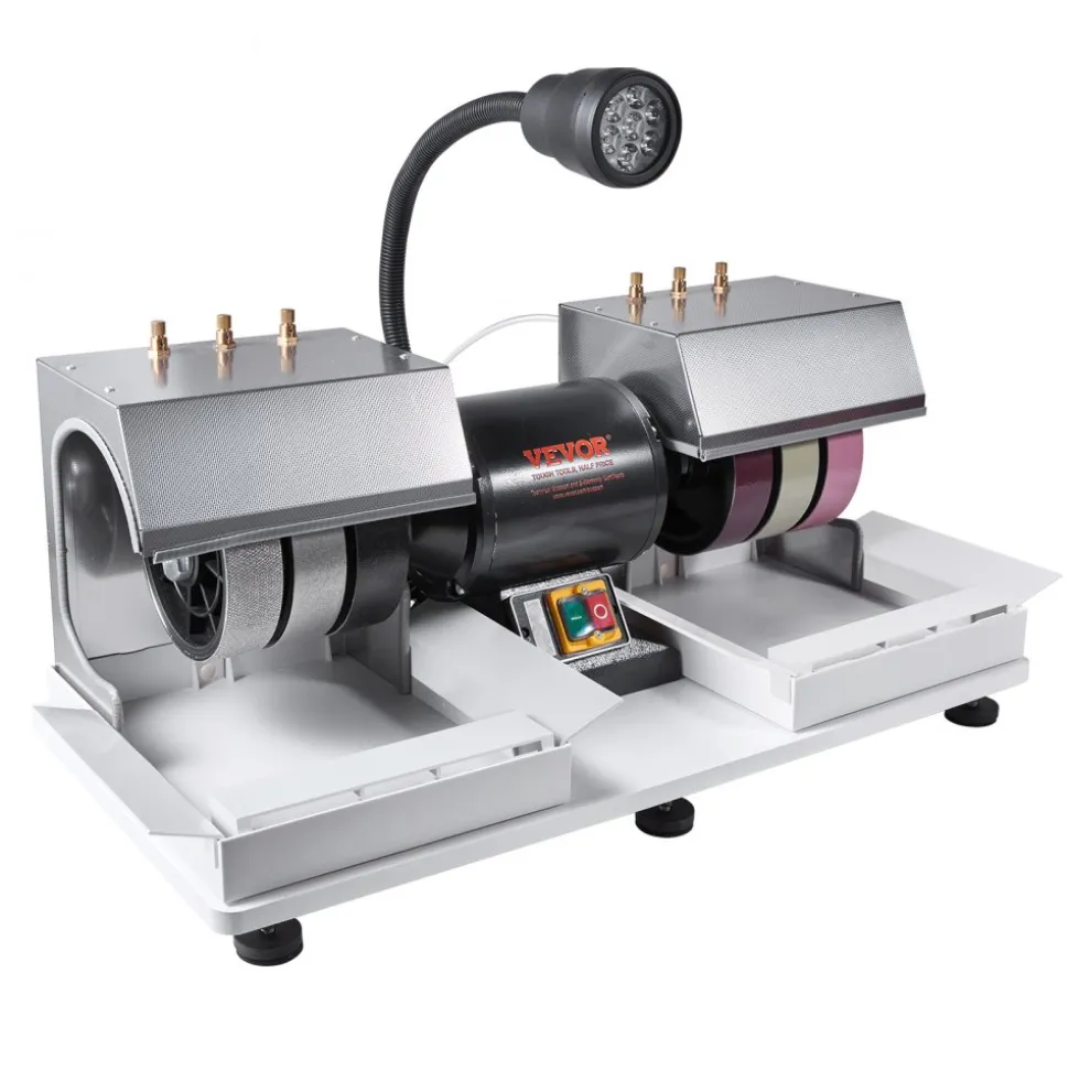 VEVOR Cabbing Machine, 6" 1/4HP 1800rpm Efficient, Lapidary Rock Grinder Polisher With Lamp & Water Pump, Gem Faceting Machine, Rock Grinding Machine for Gem Jade Stone, Create Cabochons for Necklaces
