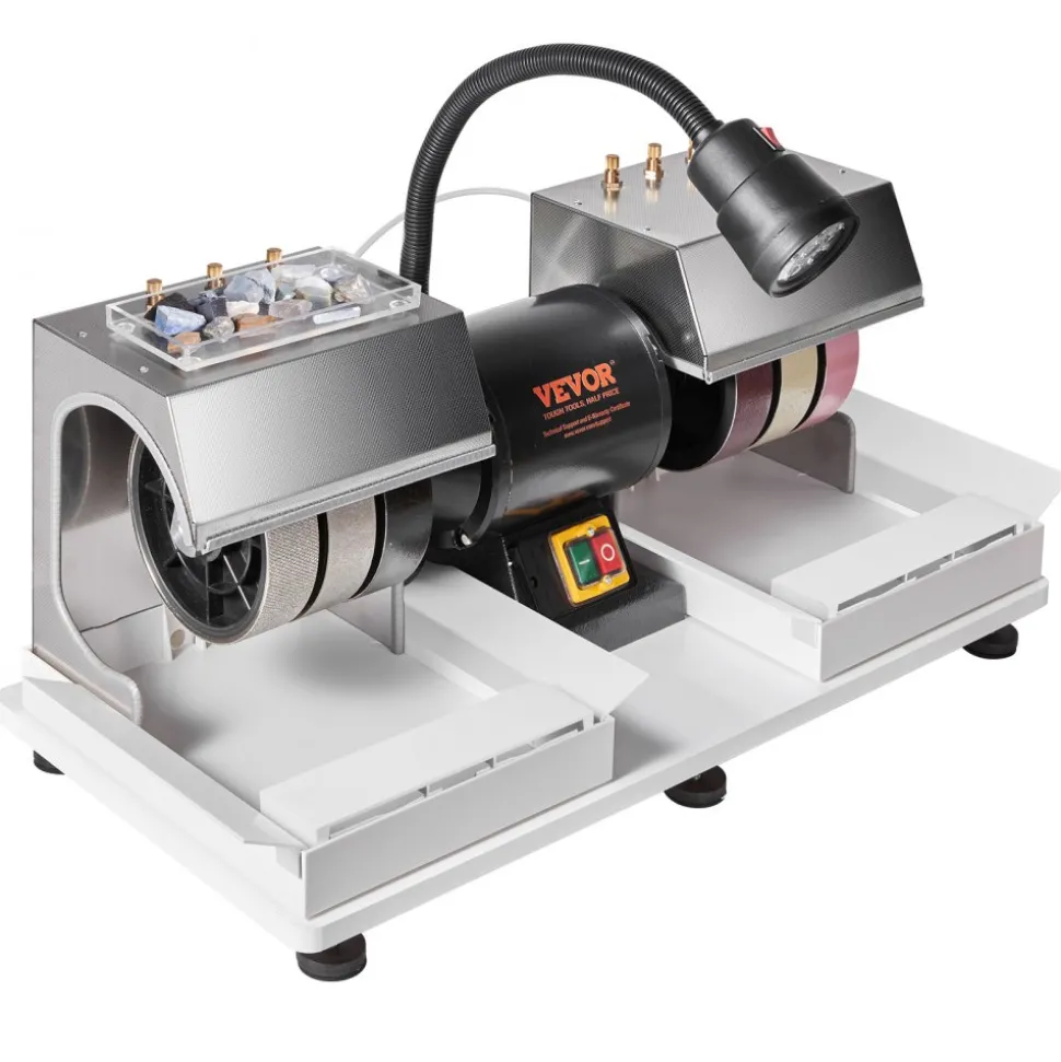 VEVOR Cabbing Machine, 6" 1/4HP 1800rpm Efficient, Lapidary Rock Grinder Polisher With Lamp & Water Pump, Gem Faceting Machine, Rock Grinding Machine for Gem Jade Stone, Create Cabochons for Necklaces