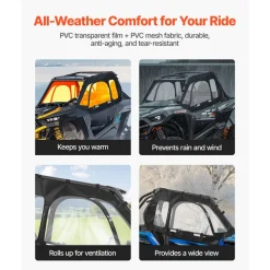 VEVOR Cab Enclosure Upper Doors, Compatible with Polaris RZR XP 1000/XP Turbo 2014-2023, Soft Upper Doors, Windproof Upgraded Zipper UTV Soft Side Window Kit, Work with Side Mirrors and Windshields