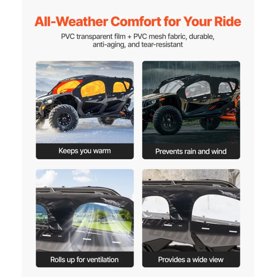 VEVOR Cab Enclosure Upper Doors, Compatible with Can-Am Maverick X3 MAX 4-Seater 2017-2024, Soft Upper Doors, Windproof Upgraded Zipper UTV Soft Side Window Kit, Work with Roof and Partial Windshields