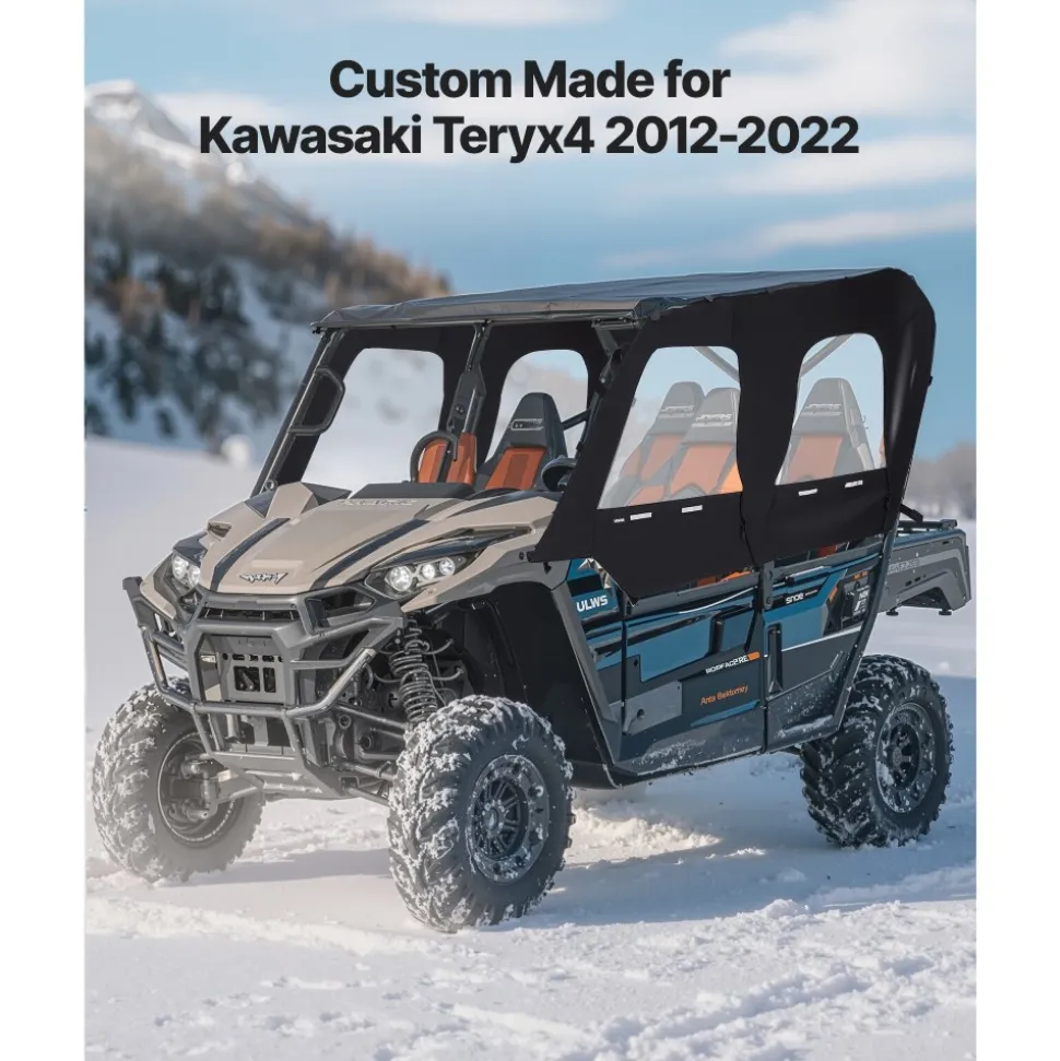 VEVOR Cab Enclosure Upper Doors, Compatible with Kawasaki Teryx4 2012-2022, Soft Upper Doors, Windproof & Waterproof Upgraded Zipper UTV Soft Side Window Kit, Work with Roof and Partial Windshields