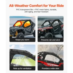 VEVOR Cab Enclosure Upper Doors, Compatible with Can-Am Maverick X3 2-Seater 2017-2025, Soft Upper Doors, Windproof Upgraded Zipper UTV Soft Side Window Kit, Work with Side Mirrors and Windshields