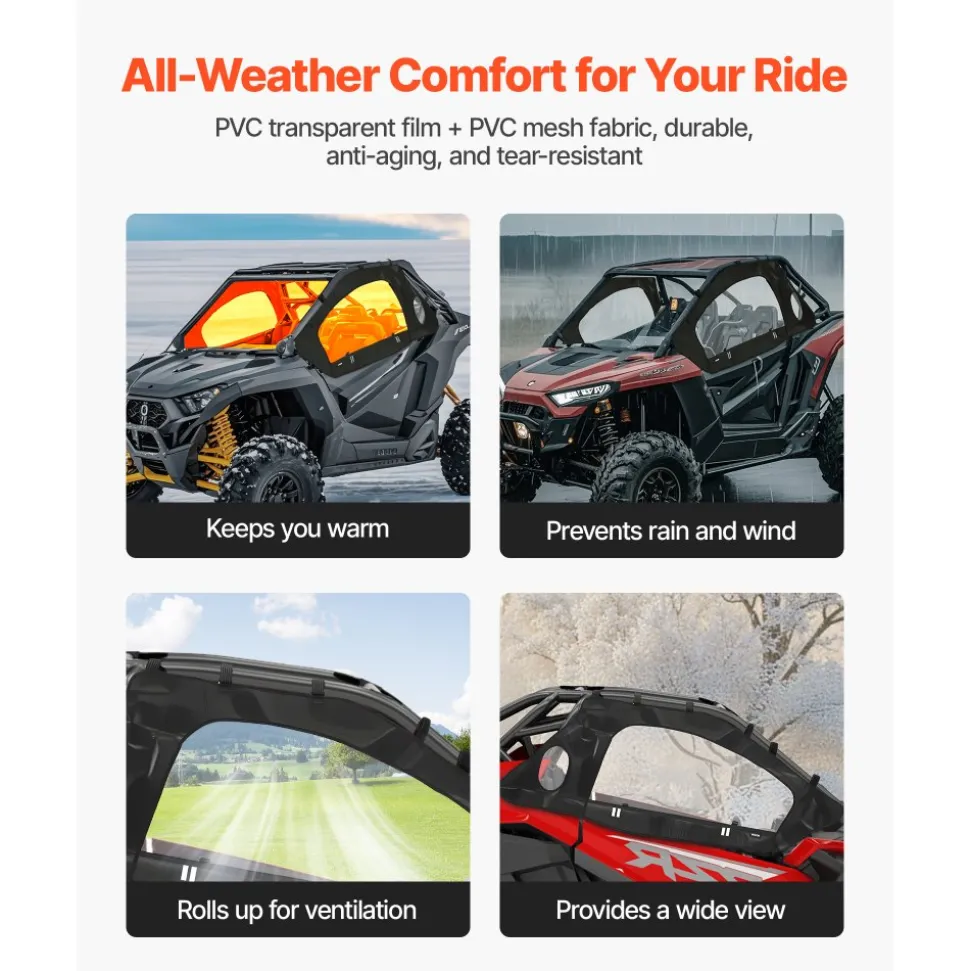 VEVOR Cab Enclosure Upper Doors, Compatible with Can-Am Maverick X3 2-Seater 2017-2025, Soft Upper Doors, Windproof Upgraded Zipper UTV Soft Side Window Kit, Work with Side Mirrors and Windshields