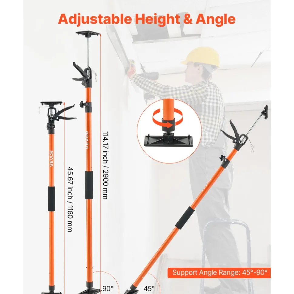 VEVOR Cabinet Jack Support Pole, 2-Pack, 45.7-114.2 Inch Steel Telescopic Quick Support Rod, Adjustable 3rd Hand System up to 154 lbs Capacity for Installing Cabinets, Lifting Drywall, Cargo Bars