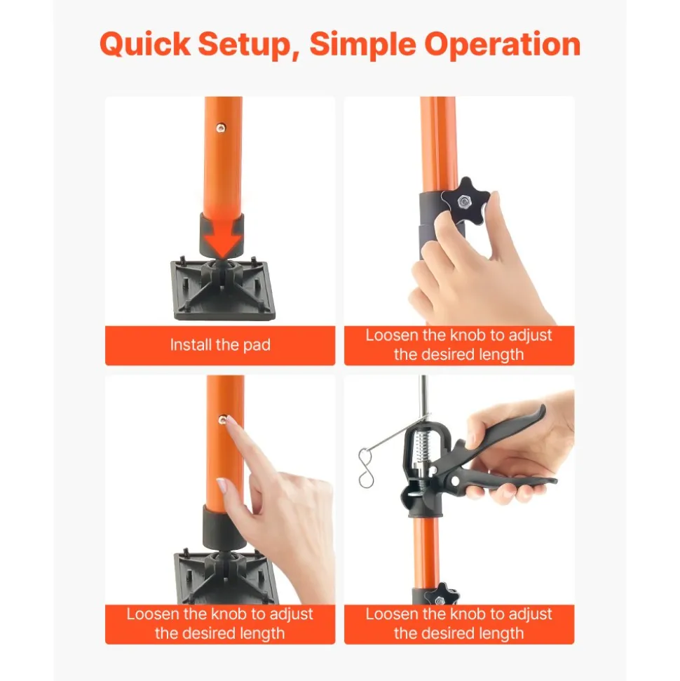 VEVOR Cabinet Jack Support Pole, 2-Pack, 45.7-114.2 Inch Steel Telescopic Quick Support Rod, Adjustable 3rd Hand System up to 154 lbs Capacity for Installing Cabinets, Lifting Drywall, Cargo Bars