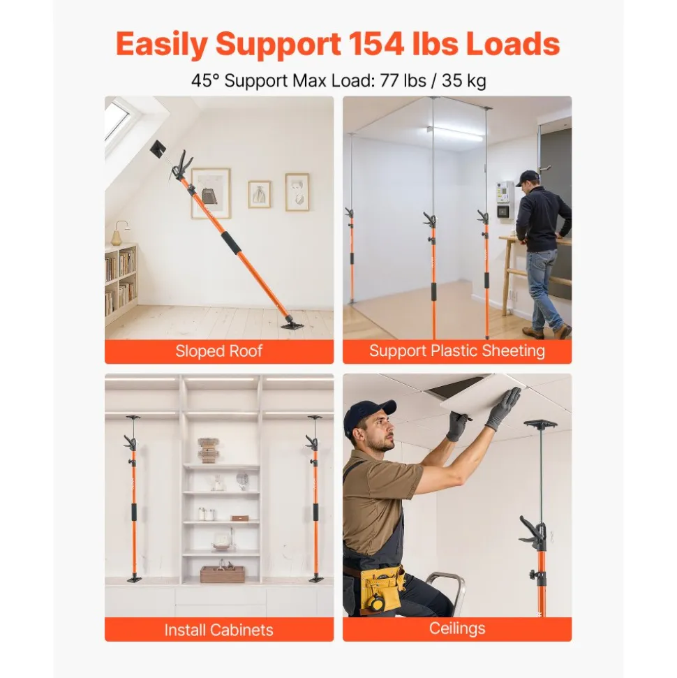 VEVOR Cabinet Jack Support Pole, 4-Pack, 45.7-114.2 Inch Steel Telescopic Quick Support Rod, Adjustable 3rd Hand System up to 154 lbs Capacity for Installing Cabinets, Lifting Drywall, Cargo Bars