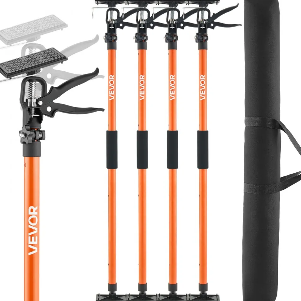VEVOR Cabinet Jack Support Pole, 4-Pack, 45.7-114.2 Inch Steel Telescopic Quick Support Rod, Adjustable 3rd Hand System up to 154 lbs Capacity for Installing Cabinets, Lifting Drywall, Cargo Bars