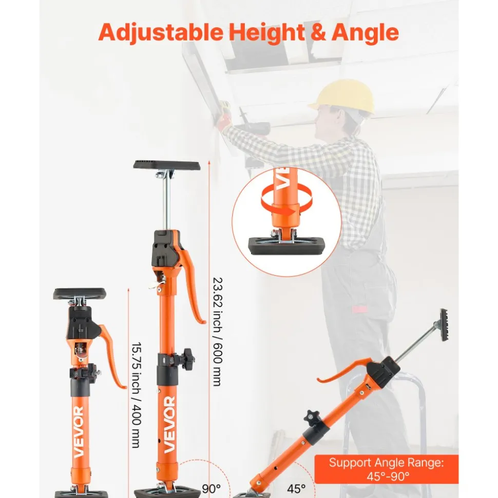 VEVOR Cabinet Jack Support Pole, 2-Pack, 15.75-23.6 Inch Steel Telescopic Quick Support Rod, Adjustable 3rd Hand System up to 220 lbs Capacity for Installing Cabinets, Lifting Drywall, Cargo Bars