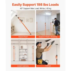 VEVOR Cabinet Jack Support Pole, 4-Pack, 49.2-114.6 Inch Steel Telescopic Quick Support Rod, Adjustable 3rd Hand System up to 198 lbs Capacity for Installing Cabinets, Lifting Drywall, Cargo Bars