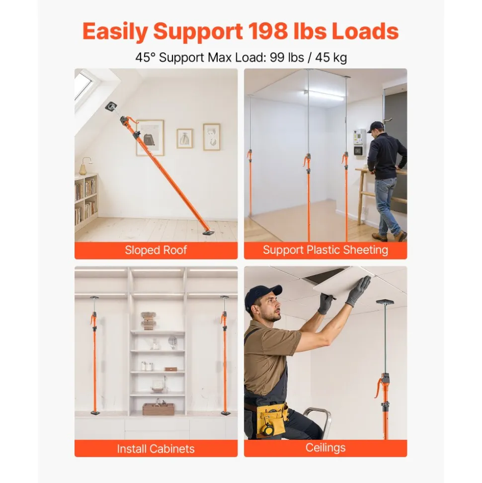 VEVOR Cabinet Jack Support Pole, 4-Pack, 49.2-114.6 Inch Steel Telescopic Quick Support Rod, Adjustable 3rd Hand System up to 198 lbs Capacity for Installing Cabinets, Lifting Drywall, Cargo Bars