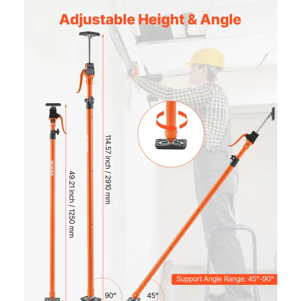 VEVOR Cabinet Jack Support Pole, 4-Pack, 49.2-114.6 Inch Steel Telescopic Quick Support Rod, Adjustable 3rd Hand System up to 198 lbs Capacity for Installing Cabinets, Lifting Drywall, Cargo Bars
