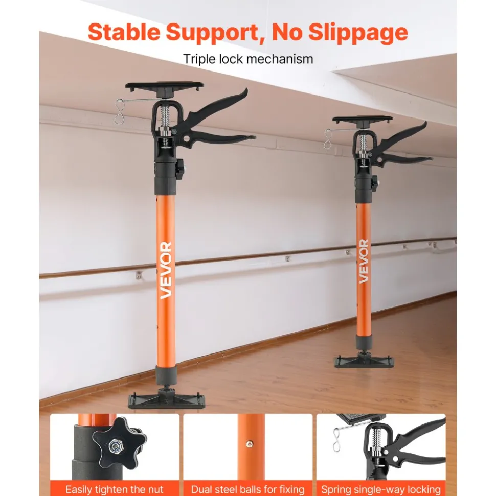 VEVOR Cabinet Jack Support Pole, 2-Pack, 20.8-45.3 Inch Steel Telescopic Quick Support Rod, Adjustable 3rd Hand System up to 154 lbs Capacity for Installing Cabinets, Lifting Drywall, Cargo Bars