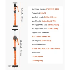 VEVOR Cabinet Jack Support Pole, 2-Pack, 25.4-45.3 Inch Steel Telescopic Quick Support Rod, Adjustable 3rd Hand System up to 220 lbs Capacity for Installing Cabinets, Lifting Drywall, Cargo Bars