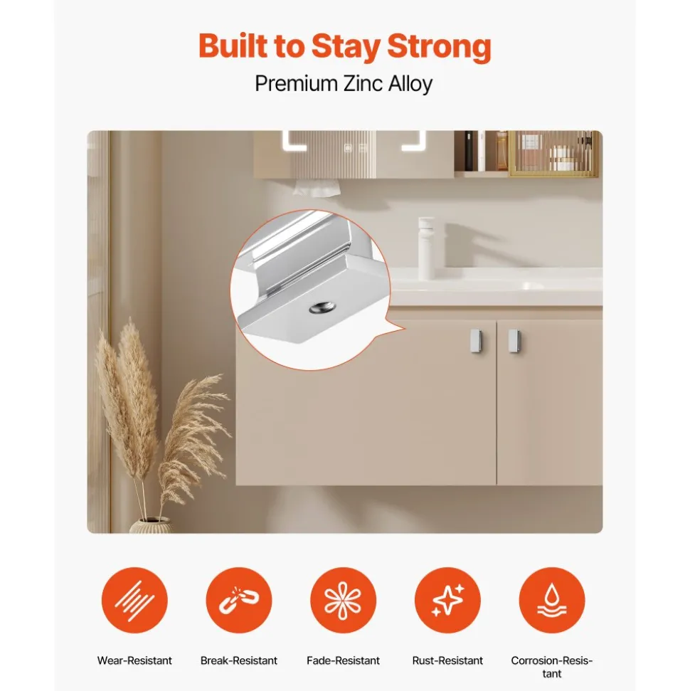 VEVOR Cabinet Knobs, 10 Pack, 1.42 Inch Zinc Alloy Drawer Pulls Door Handles, Rectangular Kitchen Dresser Solid Knobs, Cupboard Hardware with Screws for Bathroom Closet Cabinets Drawers, Chrome Color