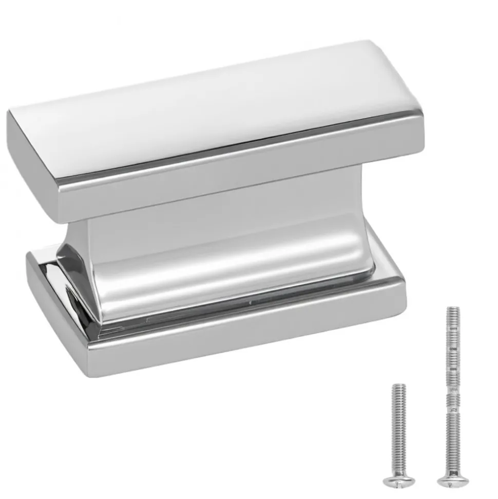 VEVOR Cabinet Knobs, 10 Pack, 1.42 Inch Zinc Alloy Drawer Pulls Door Handles, Rectangular Kitchen Dresser Solid Knobs, Cupboard Hardware with Screws for Bathroom Closet Cabinets Drawers, Chrome Color