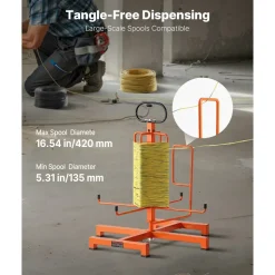 VEVOR Cable Dispenser, Floor or Stud Mounted, Wire Spool Rack, Portable Wire Rack Dispenser with Anti-Slip Metal Handle for Wiring Transport, Swivel Eyelet, for Electrical, Industrial and Retail Use