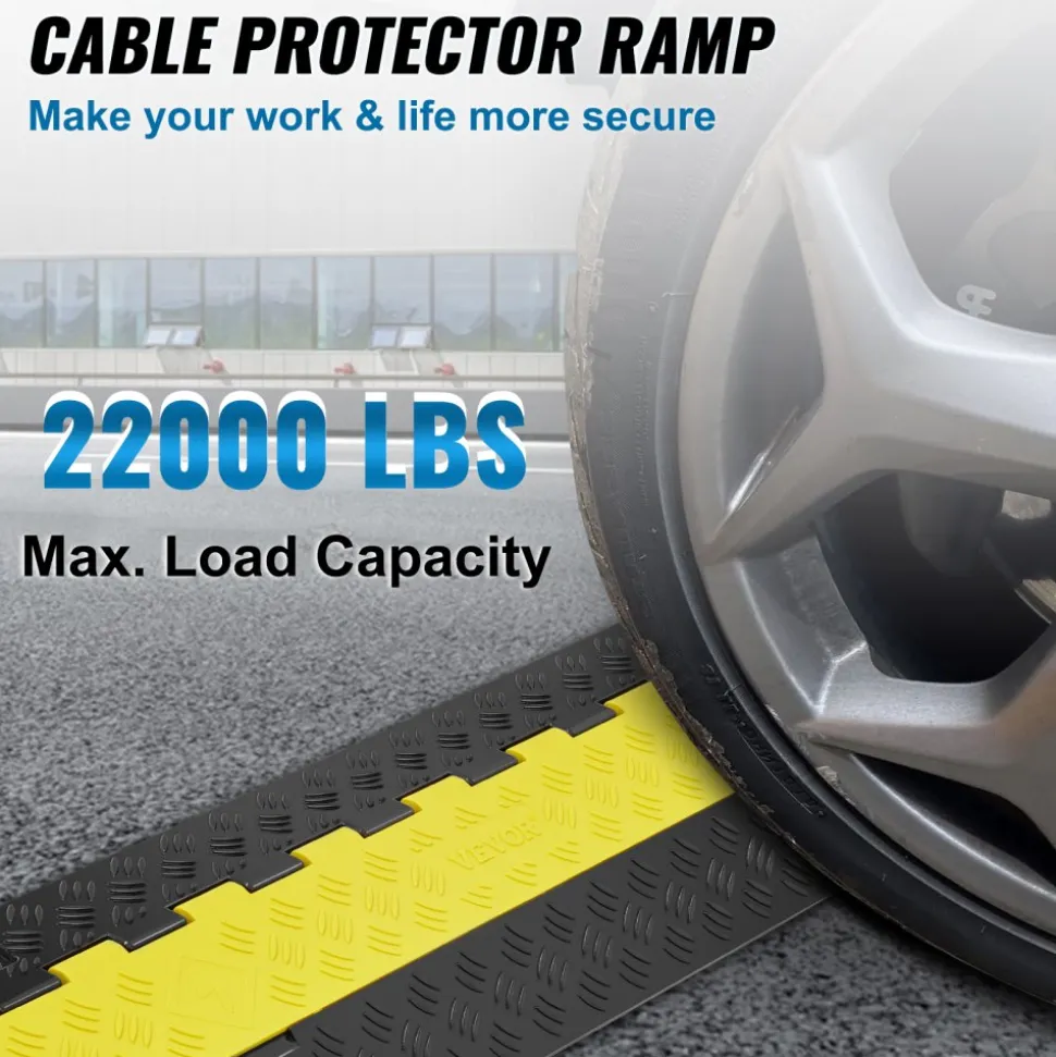 VEVOR Cable Protector Ramp, 2 Channel, 22000 lbs/axle Capacity Heavy Duty TPU Wire Cord Cover Ramp Hose Protector Ramp Driveway, Traffic Speed Bump with TPR Flip-Open Top Cover, for Indoor & Outdoor
