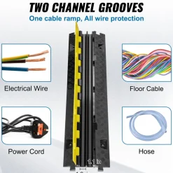 VEVOR Cable Protector Ramp, 2 Channel, 22000 lbs/axle Capacity Heavy Duty TPU Wire Cord Cover Ramp Hose Protector Ramp Driveway, Traffic Speed Bump with TPR Flip-Open Top Cover, for Indoor & Outdoor