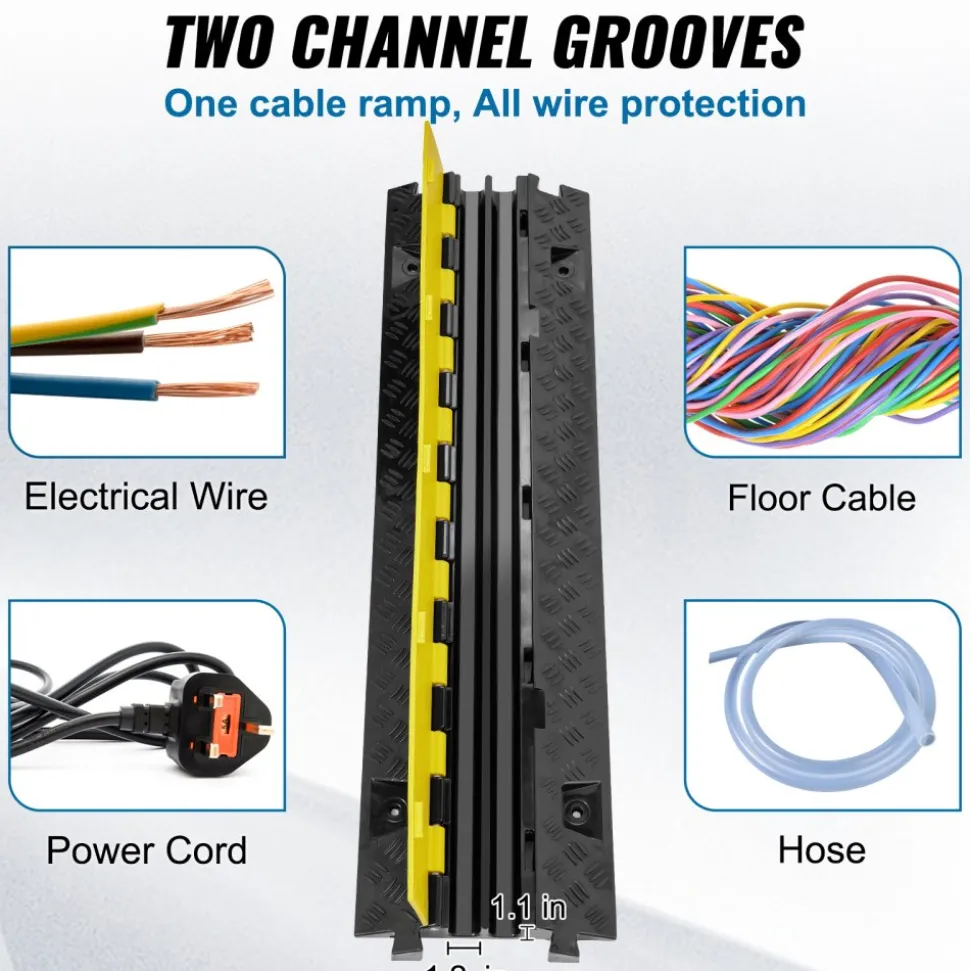 VEVOR Cable Protector Ramp, 2 Channel, 22000 lbs/axle Capacity Heavy Duty TPU Wire Cord Cover Ramp Hose Protector Ramp Driveway, Traffic Speed Bump with TPR Flip-Open Top Cover, for Indoor & Outdoor