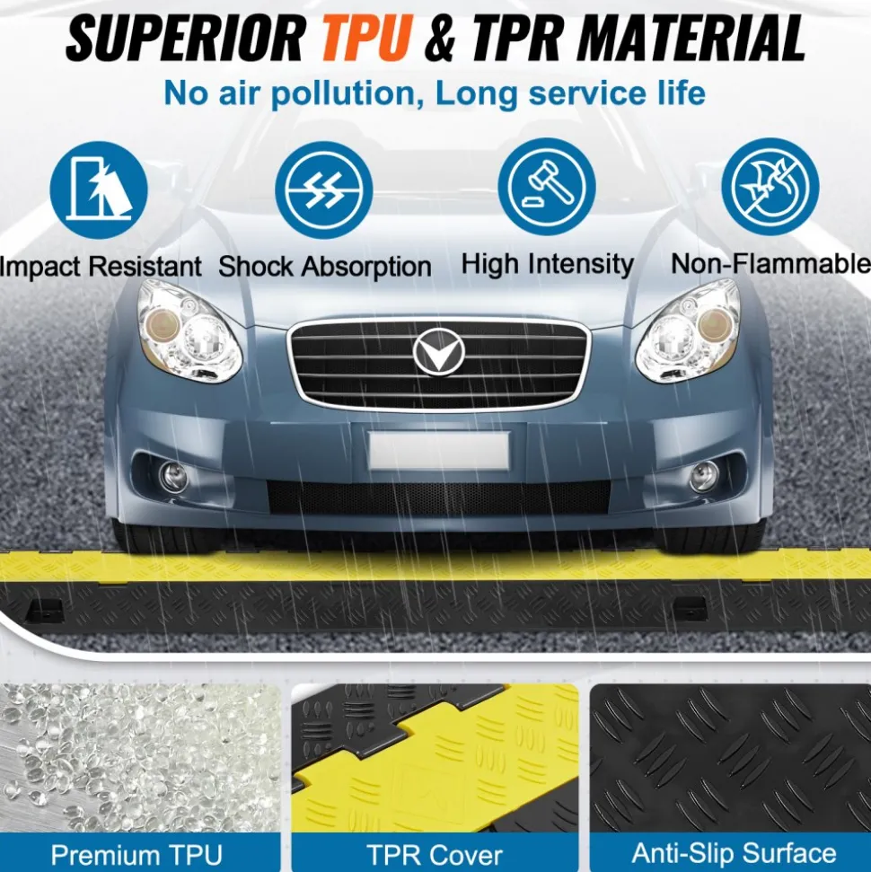 VEVOR Cable Protector Ramp, 2 Channel, 22000 lbs/axle Capacity Heavy Duty TPU Wire Cord Cover Ramp Hose Protector Ramp Driveway, Traffic Speed Bump with TPR Flip-Open Top Cover, for Indoor & Outdoor