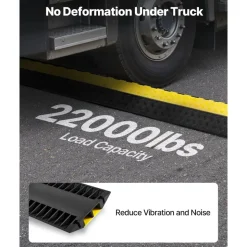VEVOR Cable Protector Ramp, 22,000 lbs/axle Capacity, 2 Channel Heavy Duty Rubber Cord Hose Wire Cover, 2.2 x 2 in Channel, Traffic Speed Bump with Flip-Open Top Cover, for Indoor Outdoor, 1 Pack
