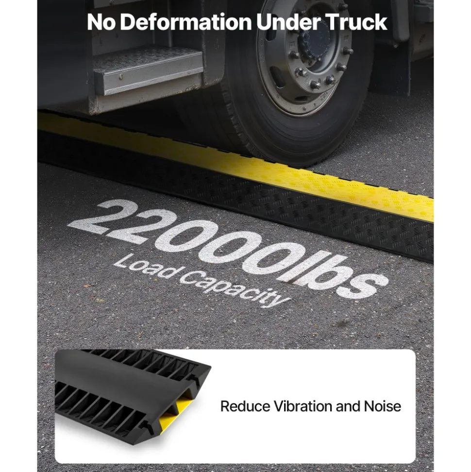 VEVOR Cable Protector Ramp, 22,000 lbs/axle Capacity, 2 Channel Heavy Duty Rubber Cord Hose Wire Cover, 2.2 x 2 in Channel, Traffic Speed Bump with Flip-Open Top Cover, for Indoor Outdoor, 1 Pack