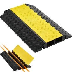 VEVOR Cable Protector Ramp, 22,000 lbs/axle Capacity, 2 Channel Heavy Duty Rubber Cord Hose Wire Cover, 2.2 x 2 in Channel, Traffic Speed Bump with Flip-Open Top Cover, for Indoor Outdoor, 1 Pack