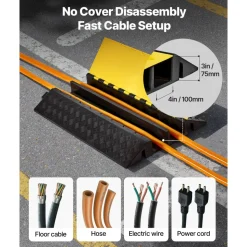 VEVOR Cable Protector Ramp, 22,000 lbs/axle Capacity, 2 Channel Heavy Duty Rubber Cord Hose Wire Cover, 2.2 x 2 in Channel, Traffic Speed Bump with Flip-Open Top Cover, for Indoor Outdoor, 1 Pack