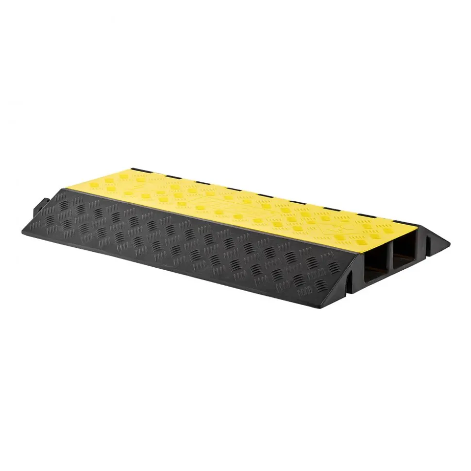 VEVOR Cable Protector Ramp, 22,000 lbs/axle Capacity, 2 Channel Heavy Duty Rubber Cord Hose Wire Cover, 2.2 x 2 in Channel, Traffic Speed Bump with Flip-Open Top Cover, for Indoor Outdoor, 1 Pack