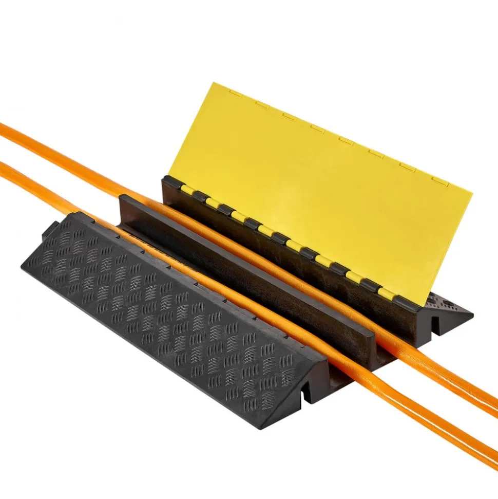 VEVOR Cable Protector Ramp, 22,000 lbs/axle Capacity, 2 Channel Heavy Duty Rubber Cord Hose Wire Cover, 2.2 x 2 in Channel, Traffic Speed Bump with Flip-Open Top Cover, for Indoor Outdoor, 1 Pack