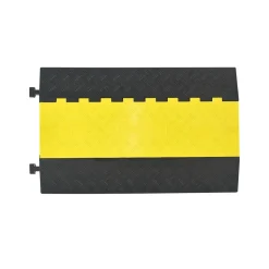 VEVOR Cable Protector Ramp, 22,000 lbs/axle Capacity, 2 Channel Heavy Duty Rubber Cord Hose Wire Cover, 2.2 x 2 in Channel, Traffic Speed Bump with Flip-Open Top Cover, for Indoor Outdoor, 1 Pack