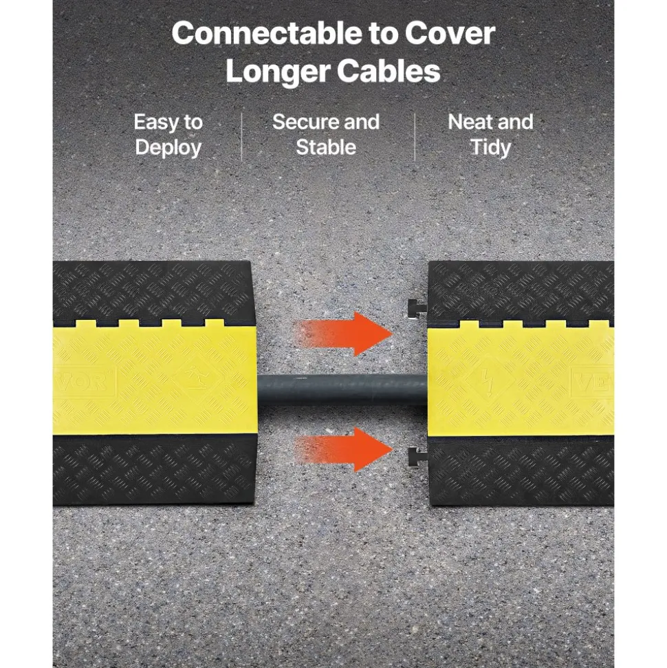 VEVOR Cable Protector Ramp, 22,000 lbs/axle Capacity, 2 Channel Heavy Duty Rubber Cord Hose Wire Cover, 2.2 x 2 in Channel, Traffic Speed Bump with Flip-Open Top Cover, for Indoor Outdoor, 1 Pack