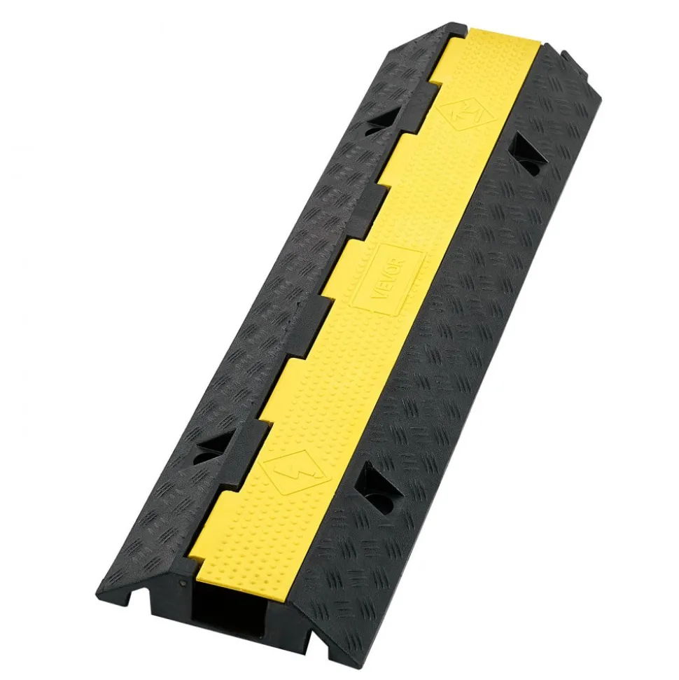 VEVOR Cable Protector Ramp, 22,000 lbs/axle Capacity, 1 Channel Heavy Duty Rubber Cord Hose Wire Cover, 2.76 x 1.97 in Channel, Traffic Speed Bump with Flip-Open Top Cover, for Indoor Outdoor, 1 Pack