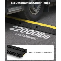 VEVOR Cable Protector Ramp, 22,000 lbs/axle Capacity, 1 Channel Heavy Duty Rubber Cord Hose Wire Cover, 2.76 x 1.97 in Channel, Traffic Speed Bump with Flip-Open Top Cover, for Indoor Outdoor, 1 Pack