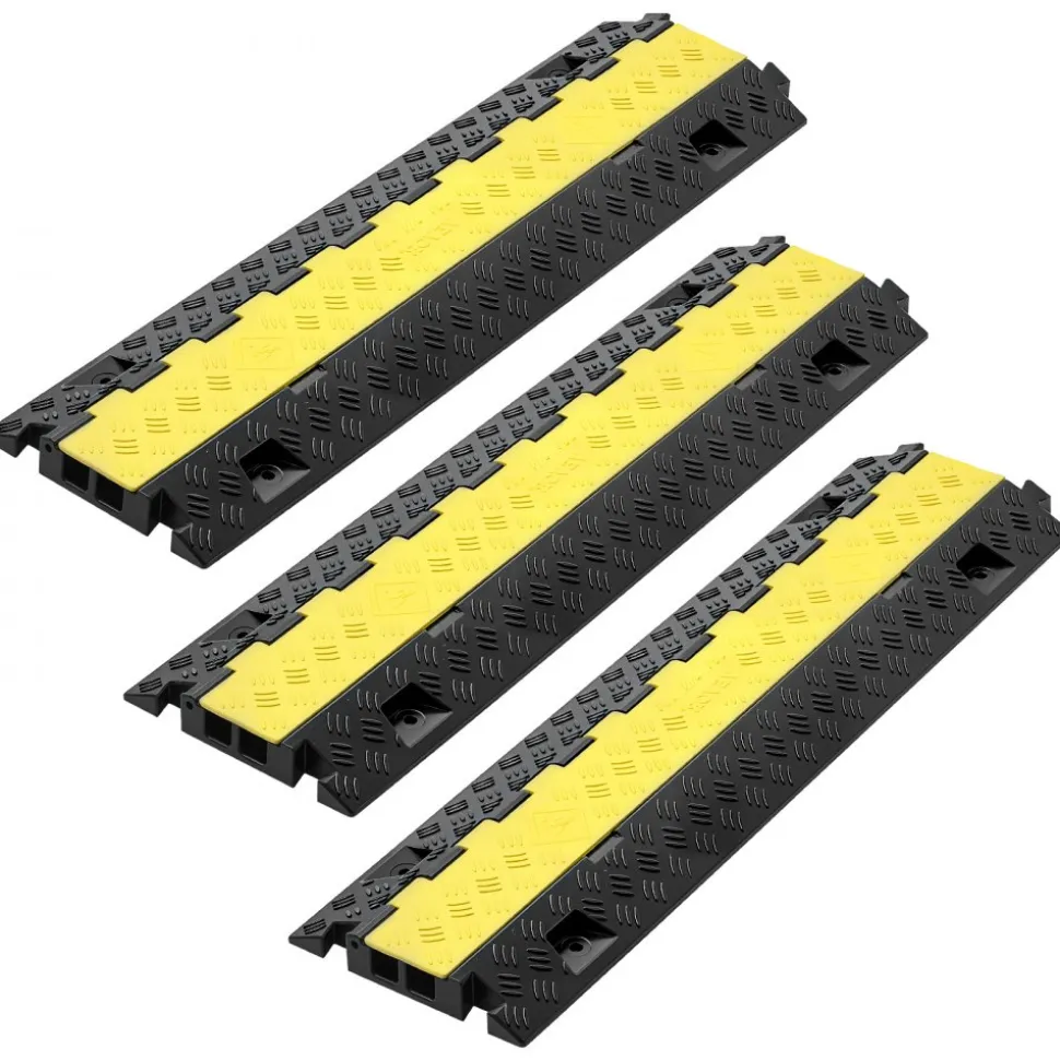 VEVOR Cable Protector Ramp, 22,000 lbs/axle Capacity, 2 Channel Heavy Duty TPU Cord Hose Wire Cover, 1.2 x 1.1 in Channel, Traffic Speed Bump with Flip-Open Top Cover, for Indoor Outdoor Use, 3 Pack