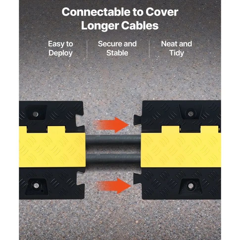 VEVOR Cable Protector Ramp, 22,000 lbs/axle Capacity, 2 Channel Heavy Duty TPU Cord Hose Wire Cover, 1.2 x 1.1 in Channel, Traffic Speed Bump with Flip-Open Top Cover, for Indoor Outdoor Use, 3 Pack