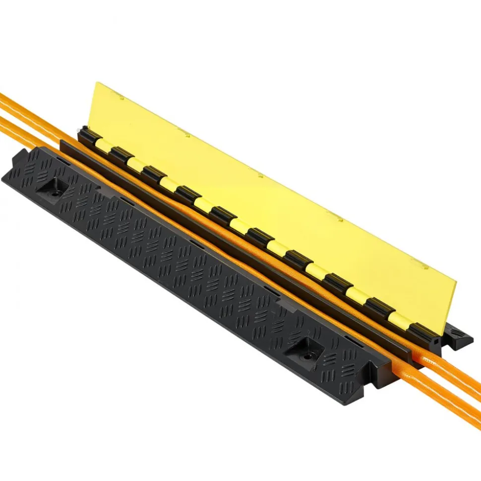 VEVOR Cable Protector Ramp, 22,000 lbs/axle Capacity, 2 Channel Heavy Duty TPU Cord Hose Wire Cover, 1.2 x 1.1 in Channel, Traffic Speed Bump with Flip-Open Top Cover, for Indoor Outdoor Use, 3 Pack