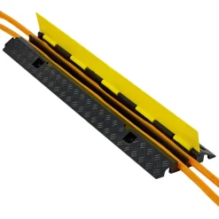 VEVOR Cable Protector Ramp, 22,000 lbs/axle Capacity, 2 Channel Heavy Duty Rubber Cord Hose Wire Cover, 1.3 x 1.2 in Channel, Traffic Speed Bump with Flip-Open Top Cover, for Indoor Outdoor, 1 Pack