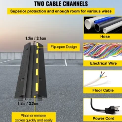 VEVOR Cable Protector Ramp, 5 Packs 2 Channels Speed Bump Hump, Rubber Modular Speed Bump Rated 11000 LBS Load Capacity, Protective Wire Cord Ramp Driveway Rubber Traffic Speed Bumps Cable Protector