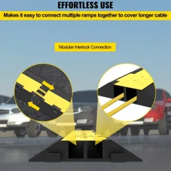 VEVOR Cable Protector Ramp, 5 Packs 2 Channels Speed Bump Hump, Rubber Modular Speed Bump Rated 11000 LBS Load Capacity, Protective Wire Cord Ramp Driveway Rubber Traffic Speed Bumps Cable Protector