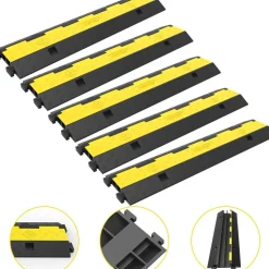 VEVOR Cable Protector Ramp, 5 Packs 2 Channels Speed Bump Hump, Rubber Modular Speed Bump Rated 11000 LBS Load Capacity, Protective Wire Cord Ramp Driveway Rubber Traffic Speed Bumps Cable Protector