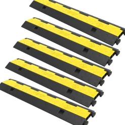 VEVOR Cable Protector Ramp, 5 Packs 2 Channels Speed Bump Hump, Rubber Modular Speed Bump Rated 11000 LBS Load Capacity, Protective Wire Cord Ramp Driveway Rubber Traffic Speed Bumps Cable Protector