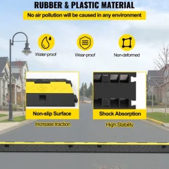 VEVOR Cable Protector Ramp, 5 Packs 2 Channels Speed Bump Hump, Rubber Modular Speed Bump Rated 11000 LBS Load Capacity, Protective Wire Cord Ramp Driveway Rubber Traffic Speed Bumps Cable Protector