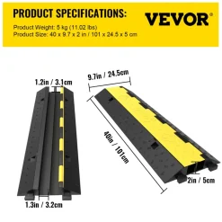 VEVOR Cable Protector Ramp, 4 Packs 2 Channels Speed Bump Hump, Rubber Modular Speed Bump Rated 11000 LBS Load Capacity, Protective Wire Cord Ramp Driveway Rubber Traffic Speed Bumps Cable Protector